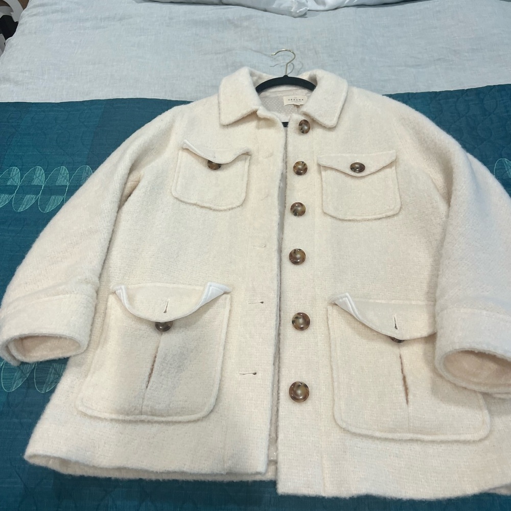 Sézane Cream Wool Button-Up Jacket
